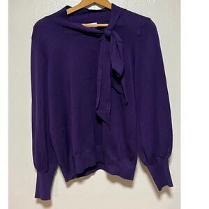 Women's Liz Claiborne Purple  Soft Cozy Sweater Bow Tie Neckline Size Med